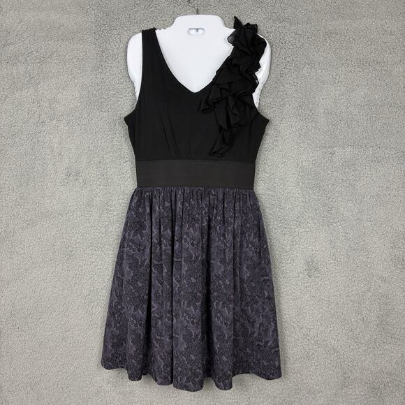 ELLE Dresses & Skirts - ELLE Floral Ruffle Short Mini Dress Black Purple sz Small fairy grunge